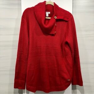 Calvin Klein Red Button-Collar Knit Sweater